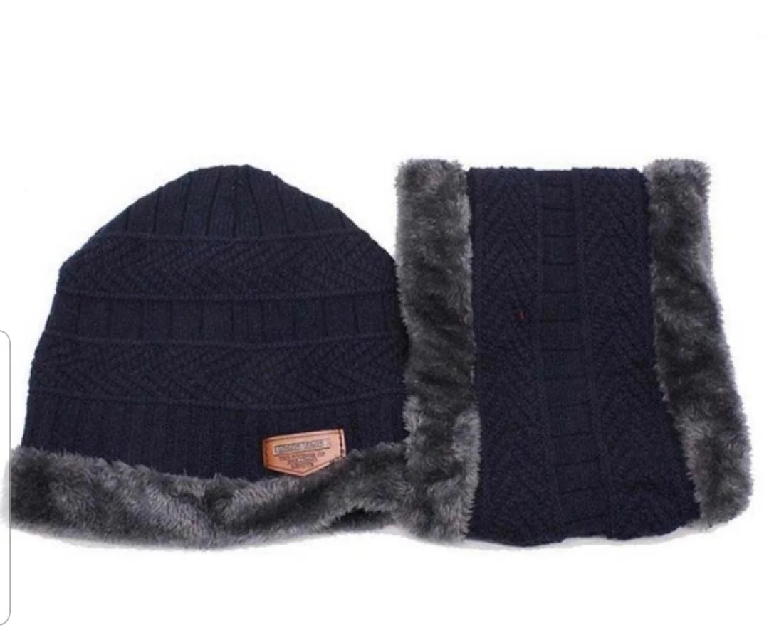 Winter Beanie & Neck Warmer Set Blue Wool Unisex