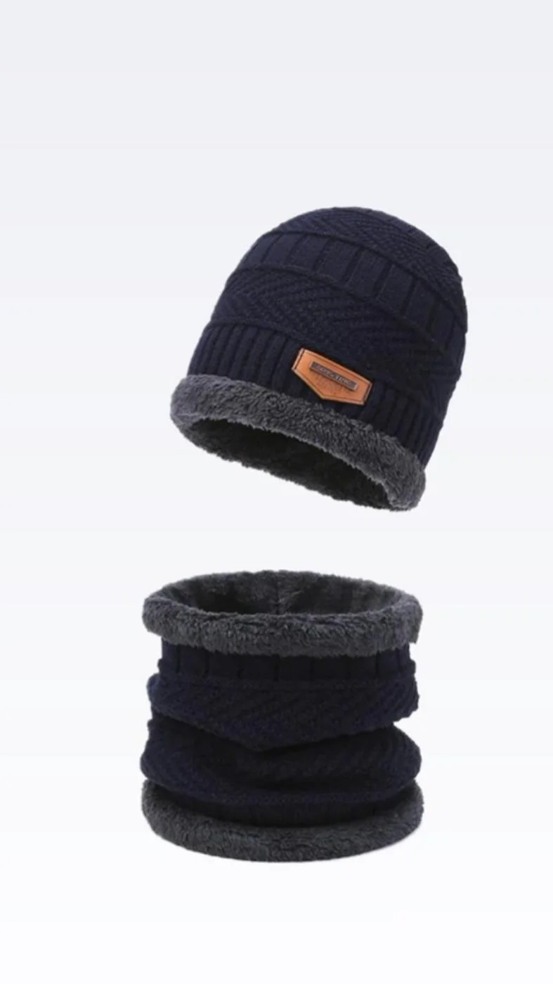 Winter Beanie & Neck Warmer Set Blue Wool Unisex