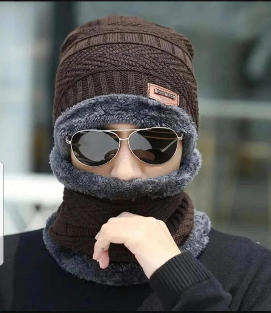 Winter Wool Beanie & Neck Warmer Set Brown Unisex