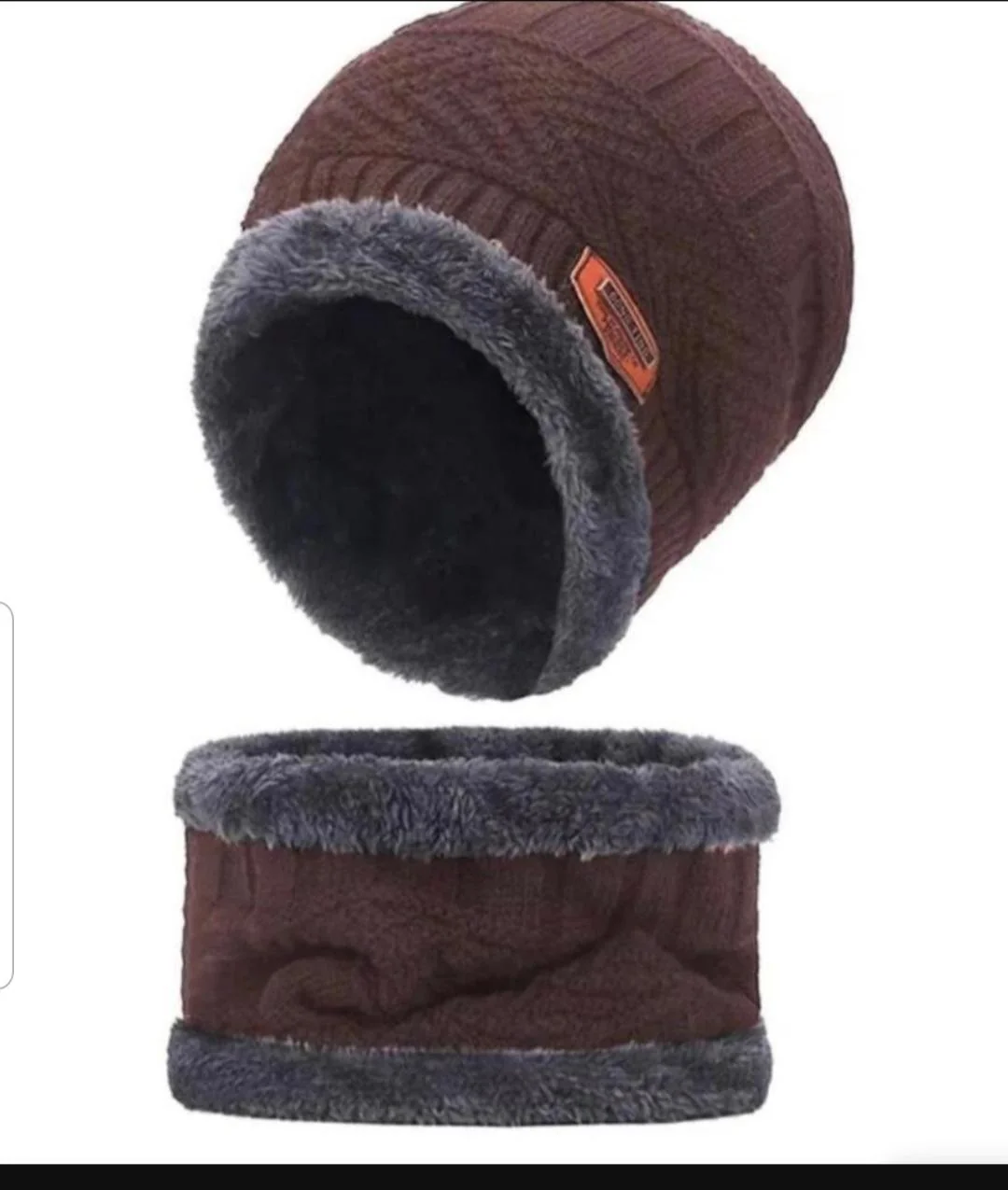Winter Wool Beanie & Neck Warmer Set Brown Unisex