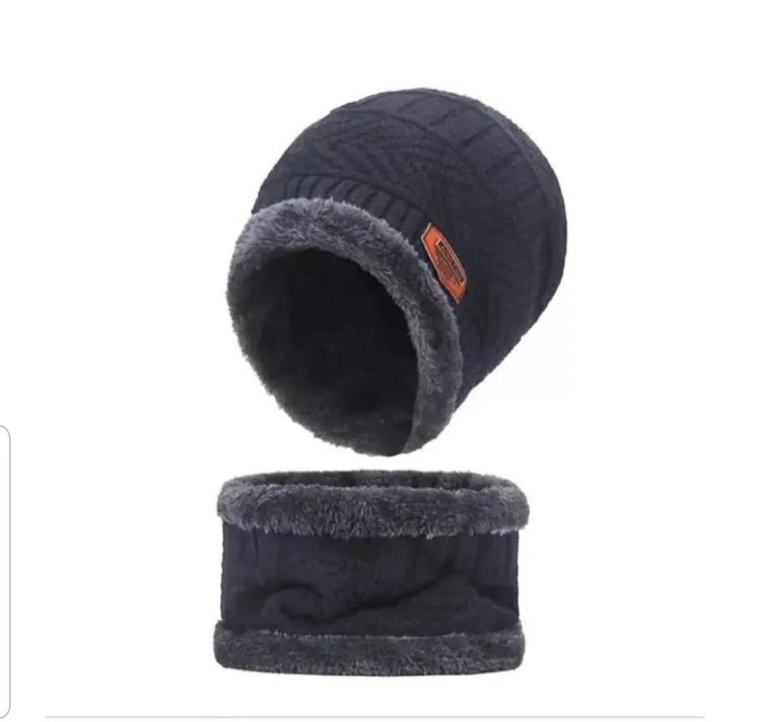 Winter Beanie & Neck Warmer Set Grey Wool Unisex