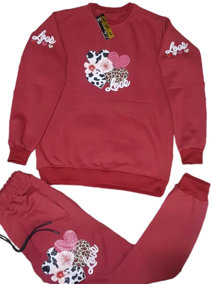 Red Printed Cotton Tracksuit for Kids 3-10 Yrs