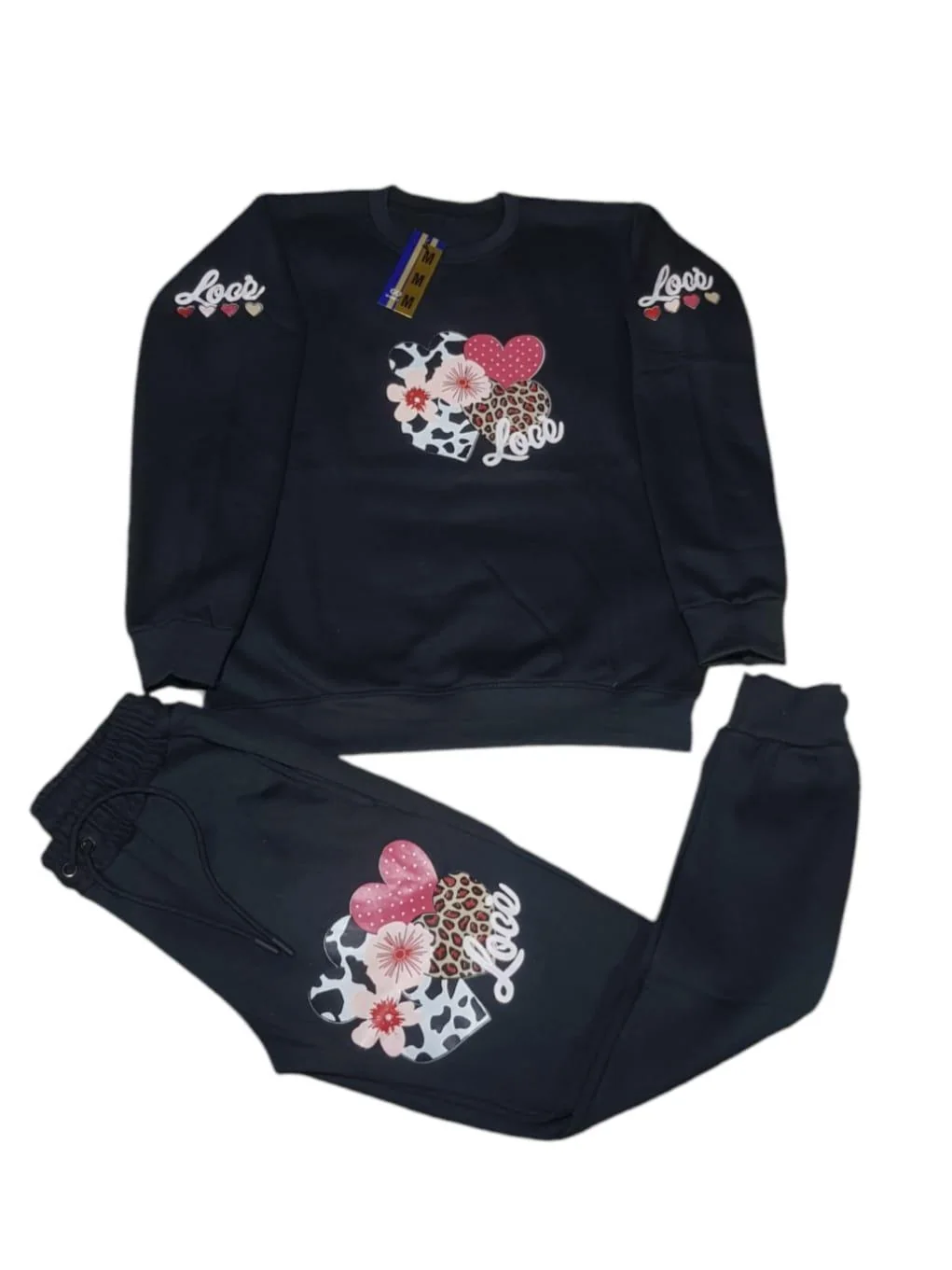 Black Printed Tracksuit for Girls 5-12 Years Cotton Fleece