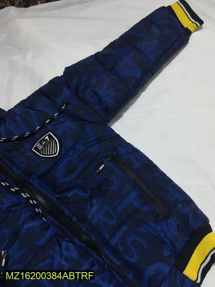 Boy's Blue Puffer Jacket with Yellow Cuffs 2-10 Years