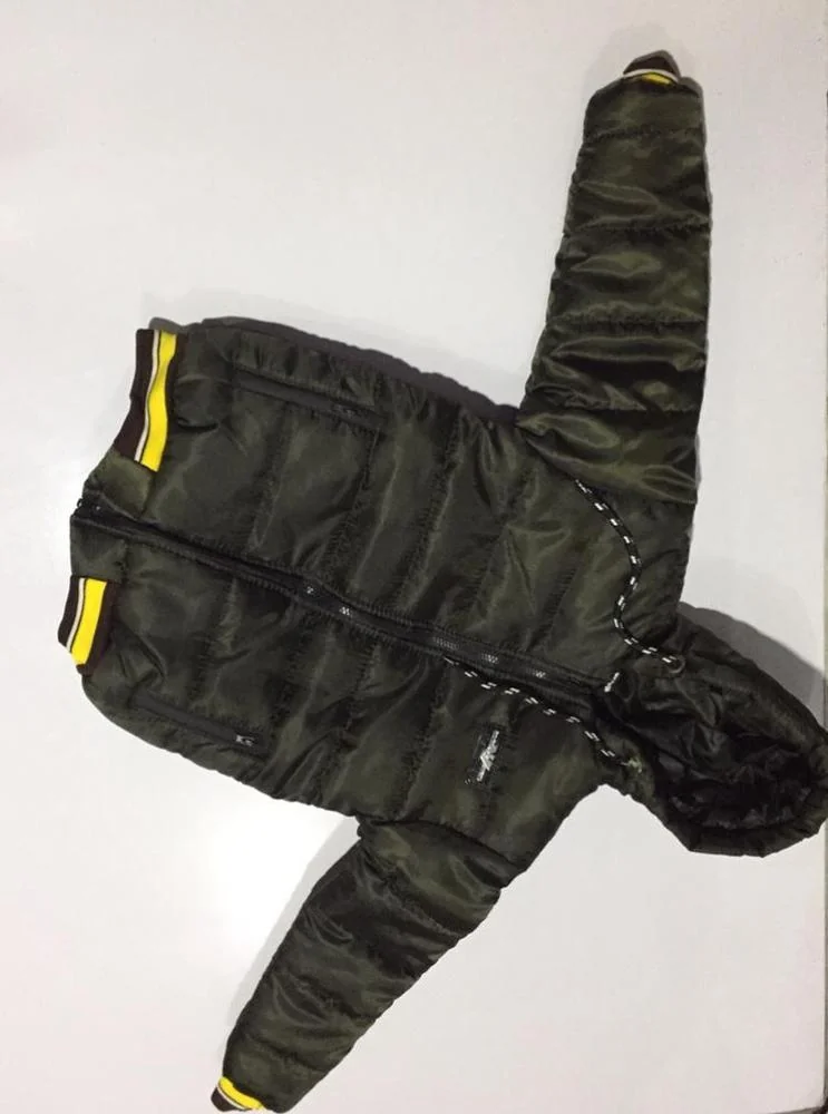 Boy's Olive Green Puffer Jacket with Yellow Stripes