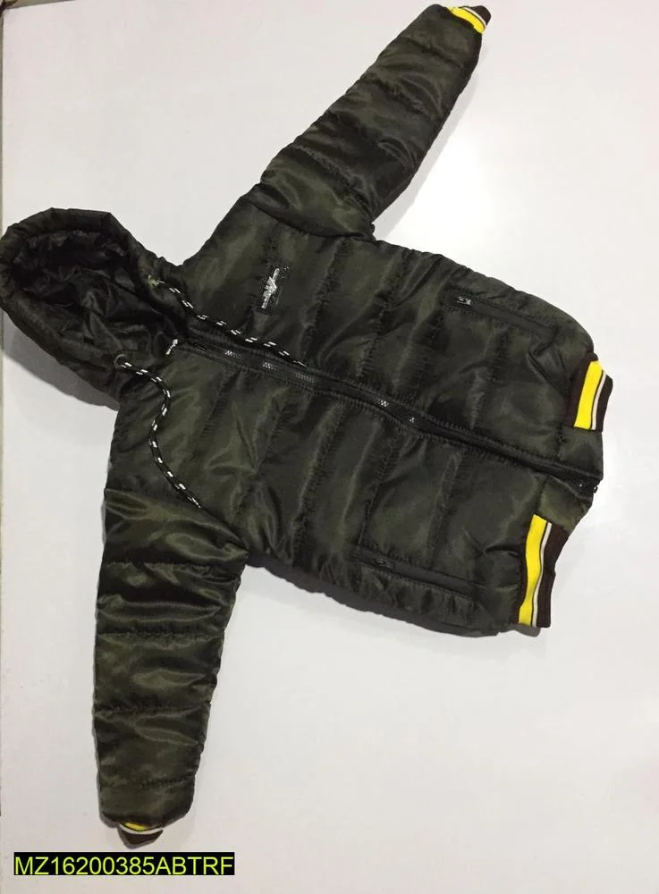 Boy's Olive Green Puffer Jacket with Yellow Stripes