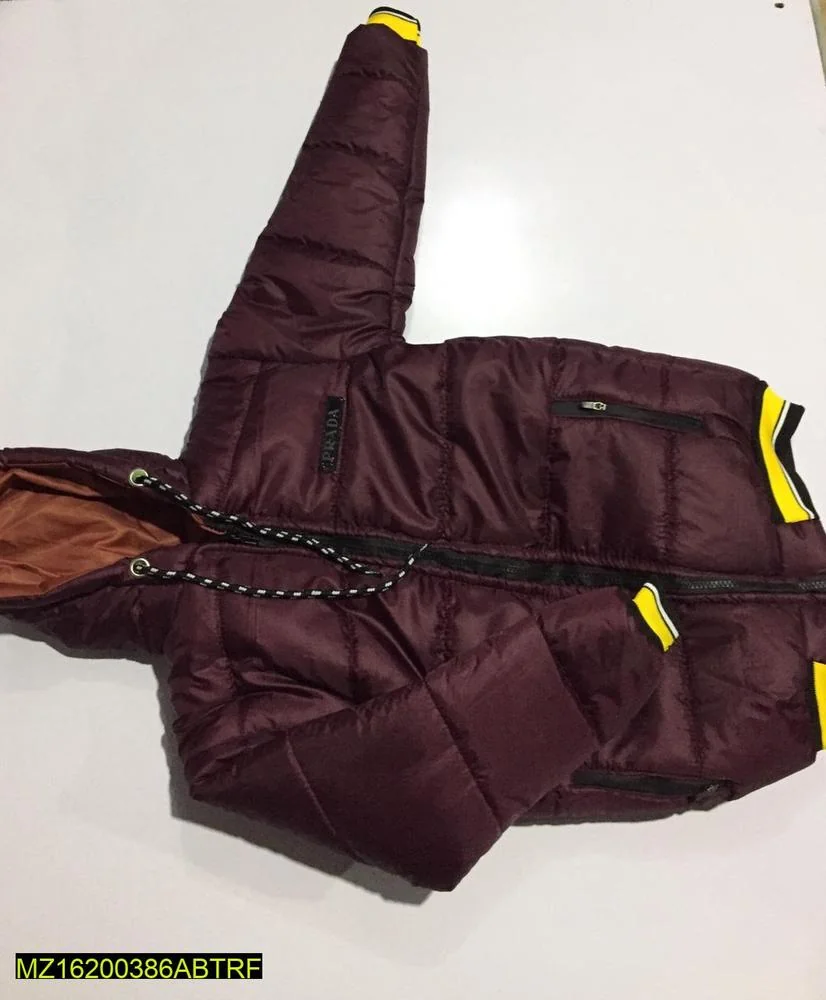 Boy's Maroon Puffer Jacket with Yellow Accents