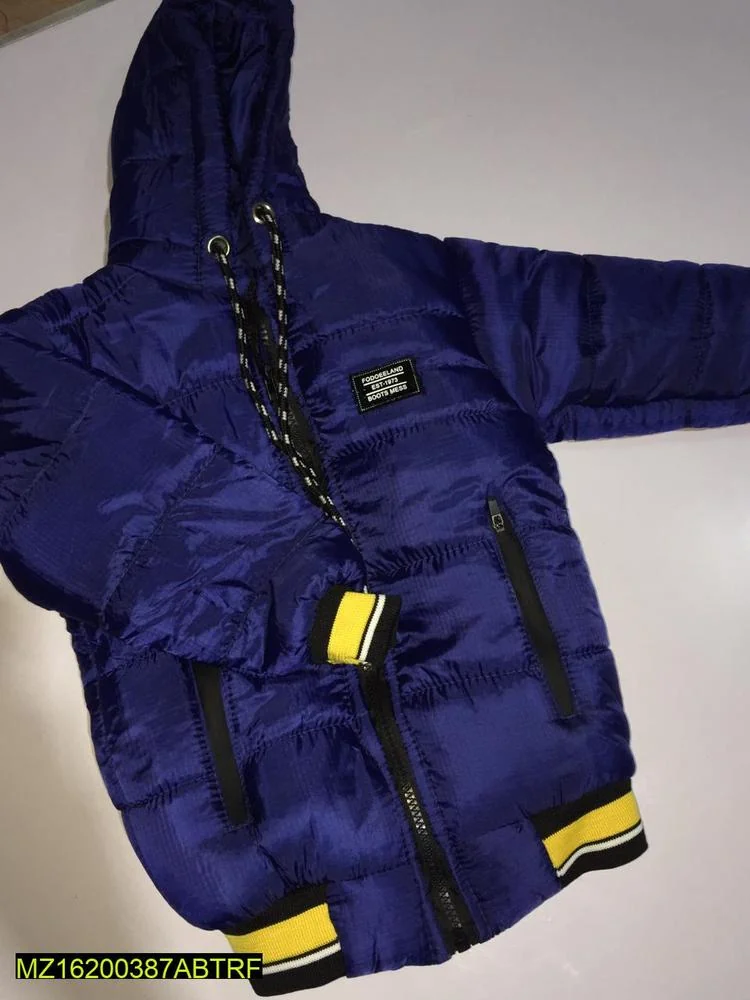 Blue Puffer Jacket for Boys 2-10 Years with Hood & Zip Pockets