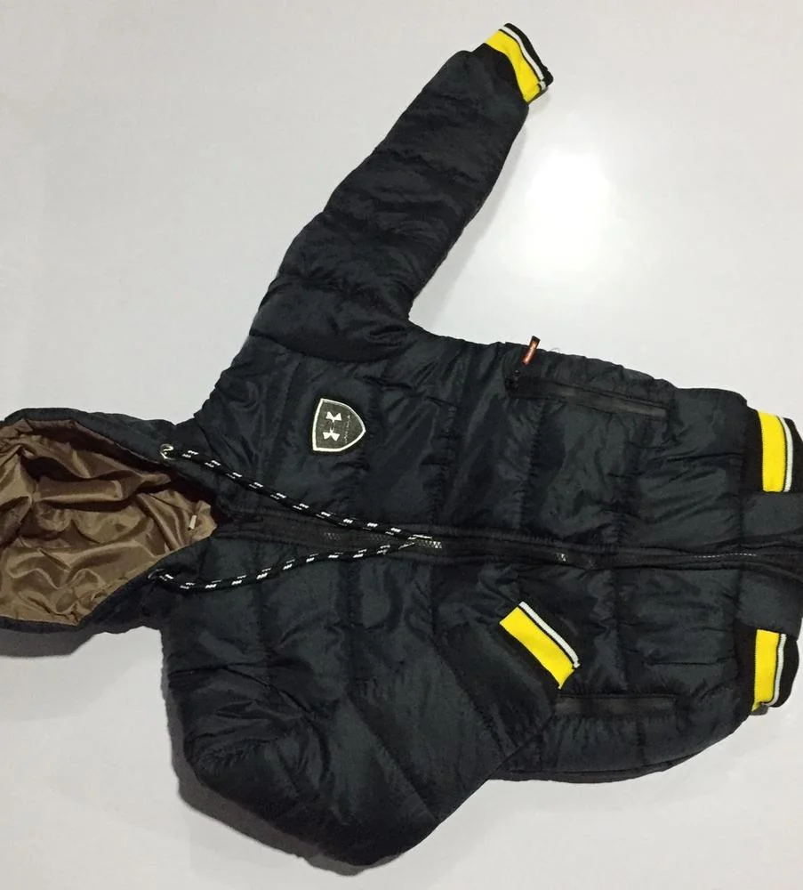 Boy's Black Puffer Jacket with Hood & Yellow Accents