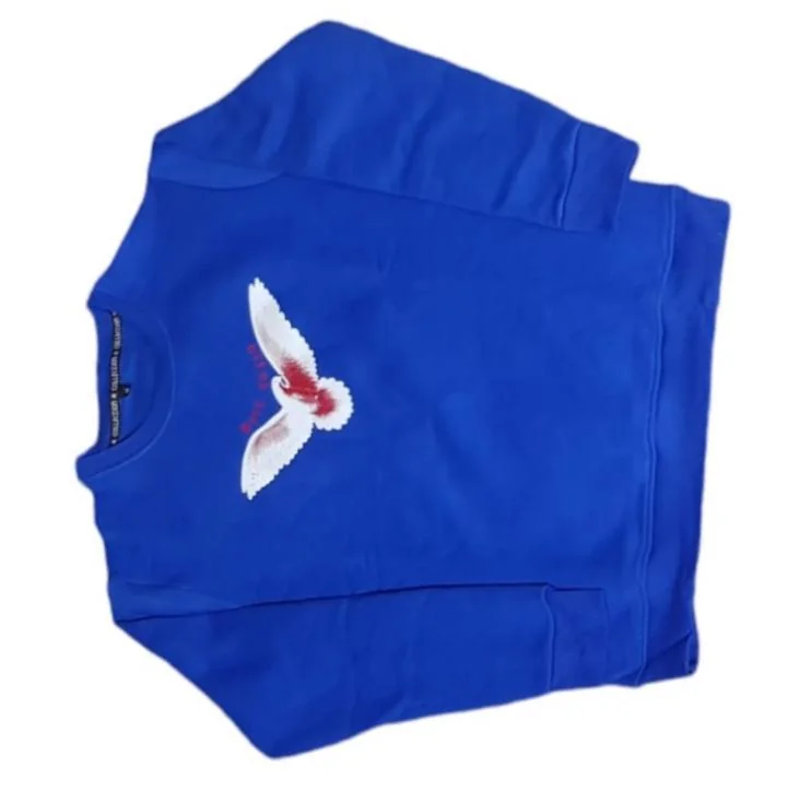 Blue Sweatshirt with White Red Dove Print Medium Large