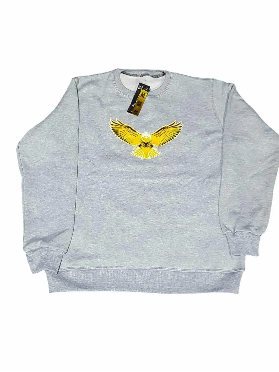 Grey Sweatshirt with Yellow Eagle Print Medium Large