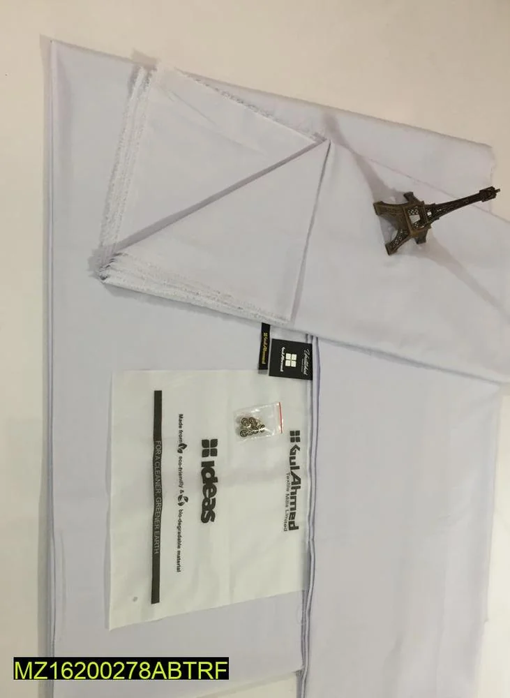 Men's Wash & Wear Plain White Suit Unstitched