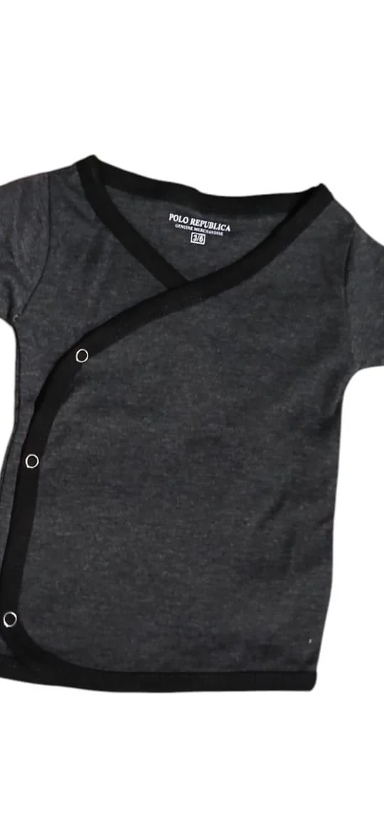 Black Jersey T-Shirt for Baby Boys with Snap Closure