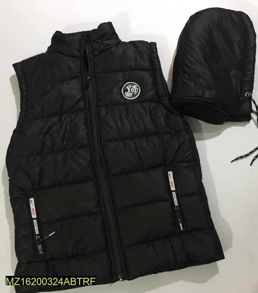 Men's Black Parachute Puffer Vest with Hood
