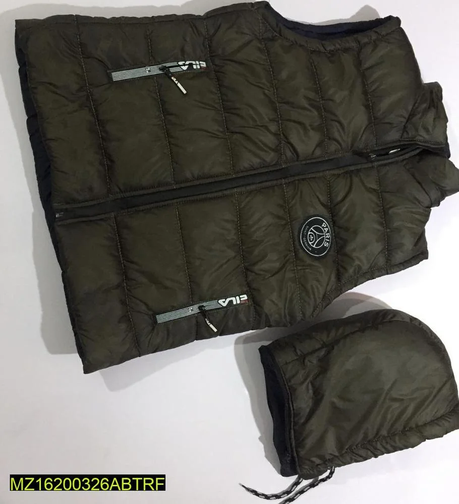 Men's Parachute Puffer Jacket Olive Sleeveless Winter Polyester Filling
