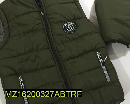 Men's Parachute Puffer Vest Olive Green with Paris Logo