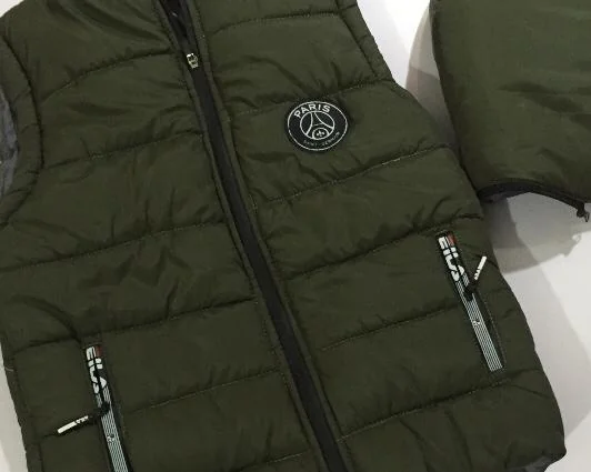Men's Parachute Puffer Vest Olive Green with Paris Logo