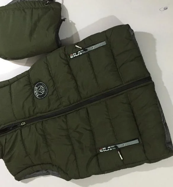 Men's Parachute Puffer Vest Olive Green with Paris Logo