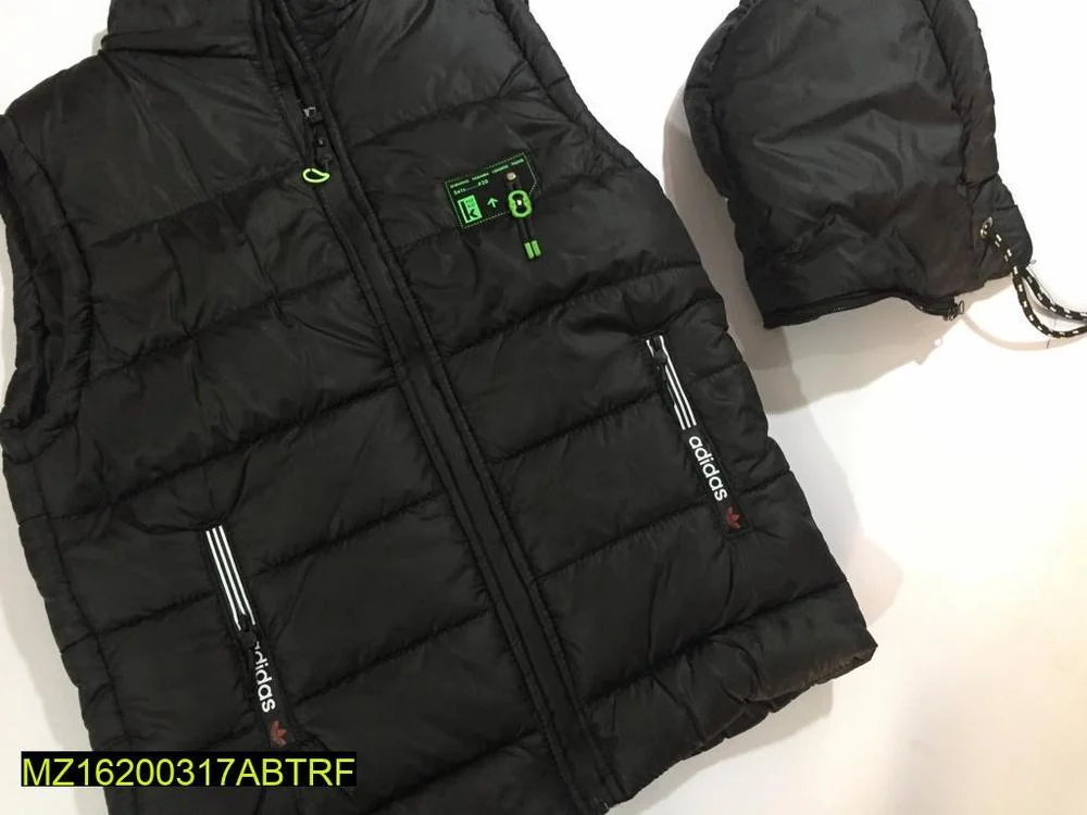 Men's Black Parachute Sleeveless Winter Jacket with Green Accents