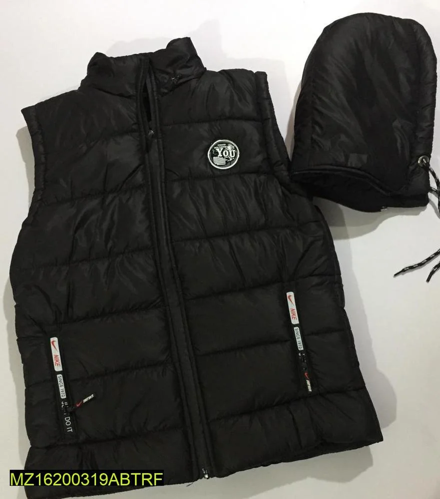 Men's Black Parachute Sleeveless Jacket with Hood
