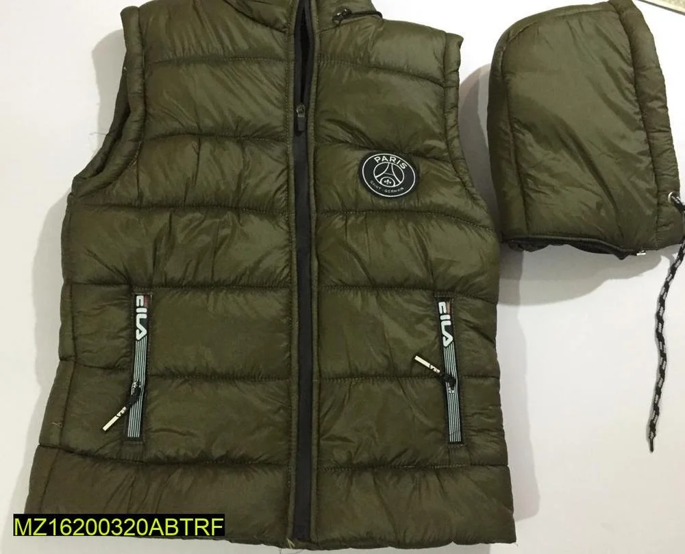 Men's Olive Green Sleeveless Puffer Jacket with Hood