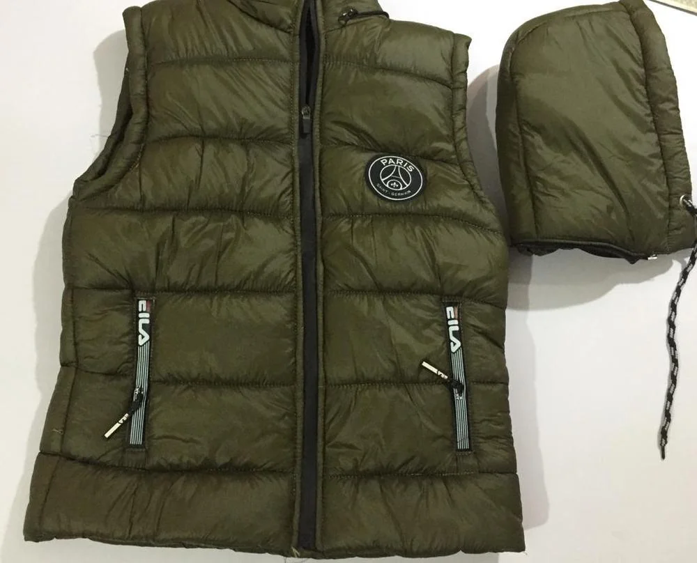 Men's Olive Green Sleeveless Puffer Jacket with Hood