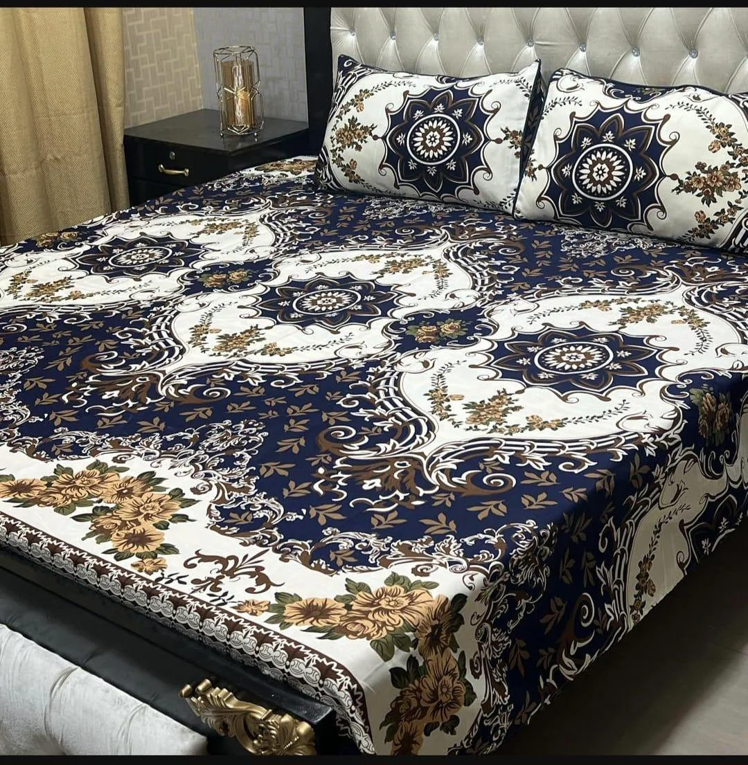 Multicolor Crystal Cotton Double Bedsheet Set with Pillow Covers