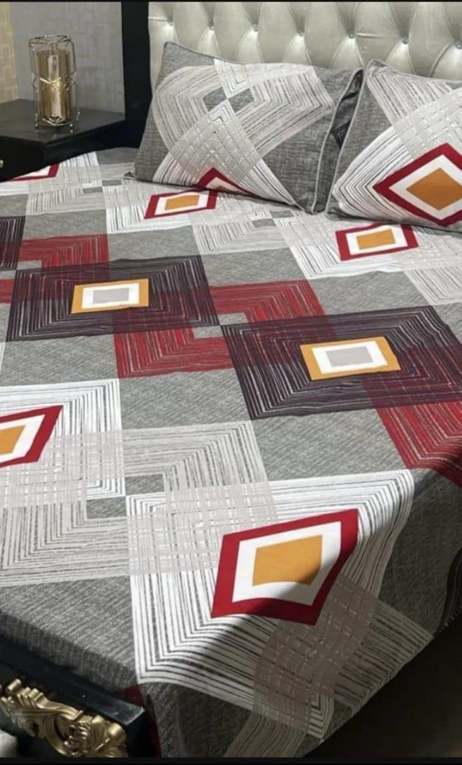 Double Bedsheet Set Crystal Cotton Grey Printed 3Pc