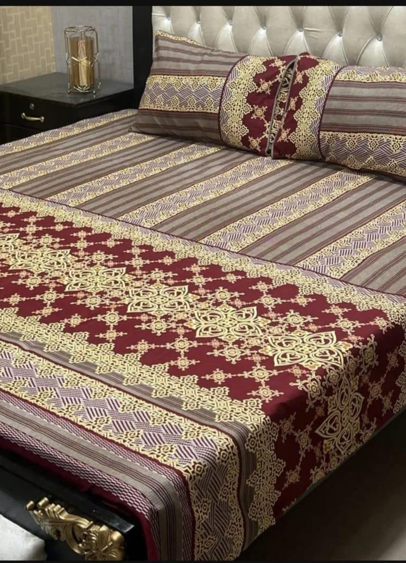Crystal Cotton Printed Double Bedsheet Set with Pillow Covers