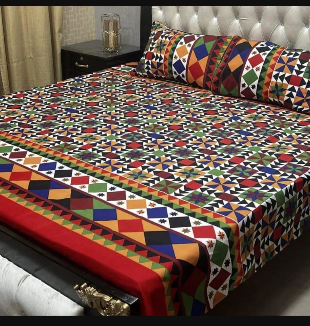 Crystal Cotton Printed Double Bedsheet Set Multicolor