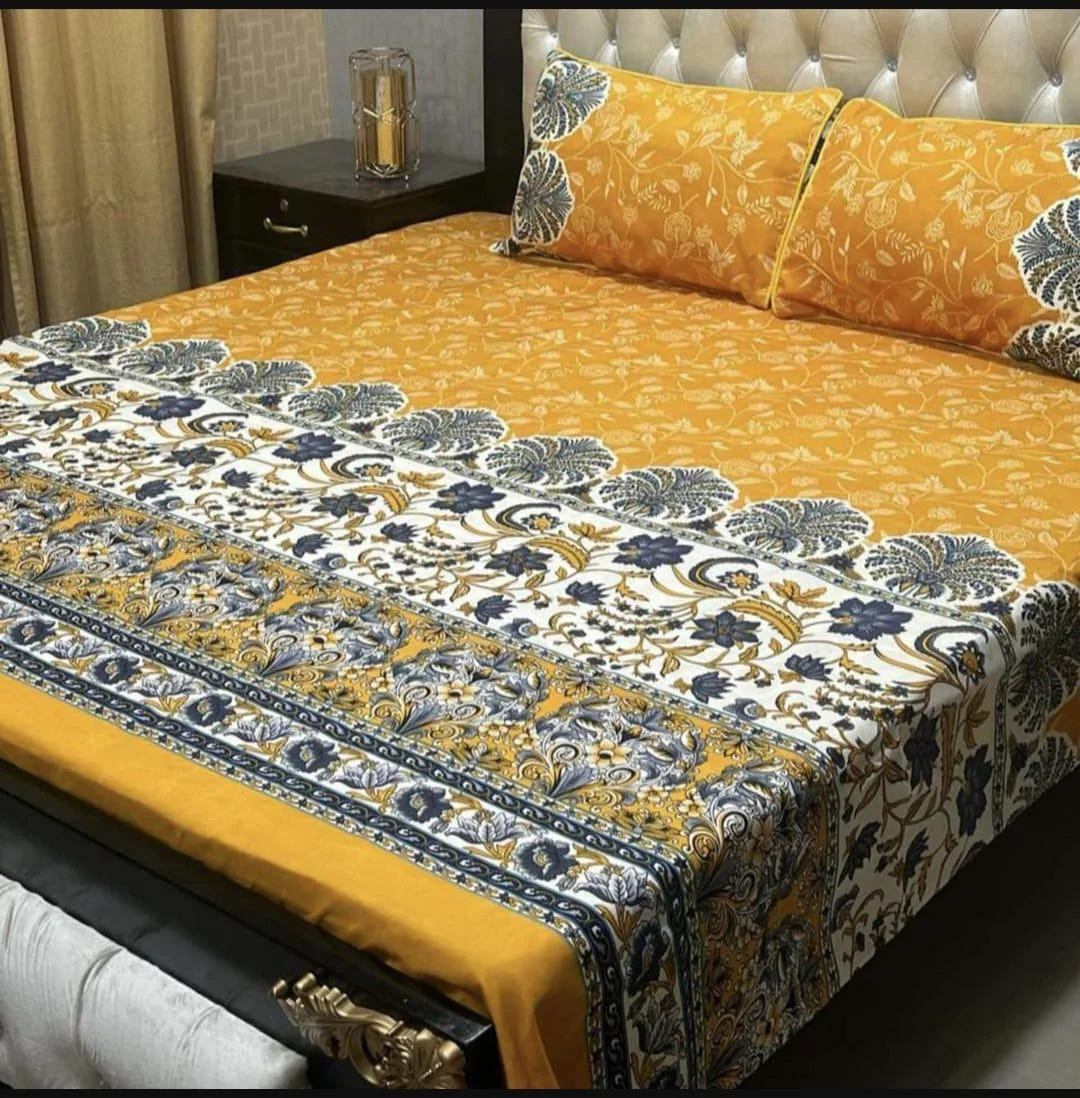 Crystal Cotton Double Bedsheet Set Yellow 3Pc