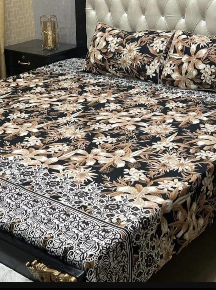 Crystal Cotton Printed Bedsheet Set Double Bed 90x97