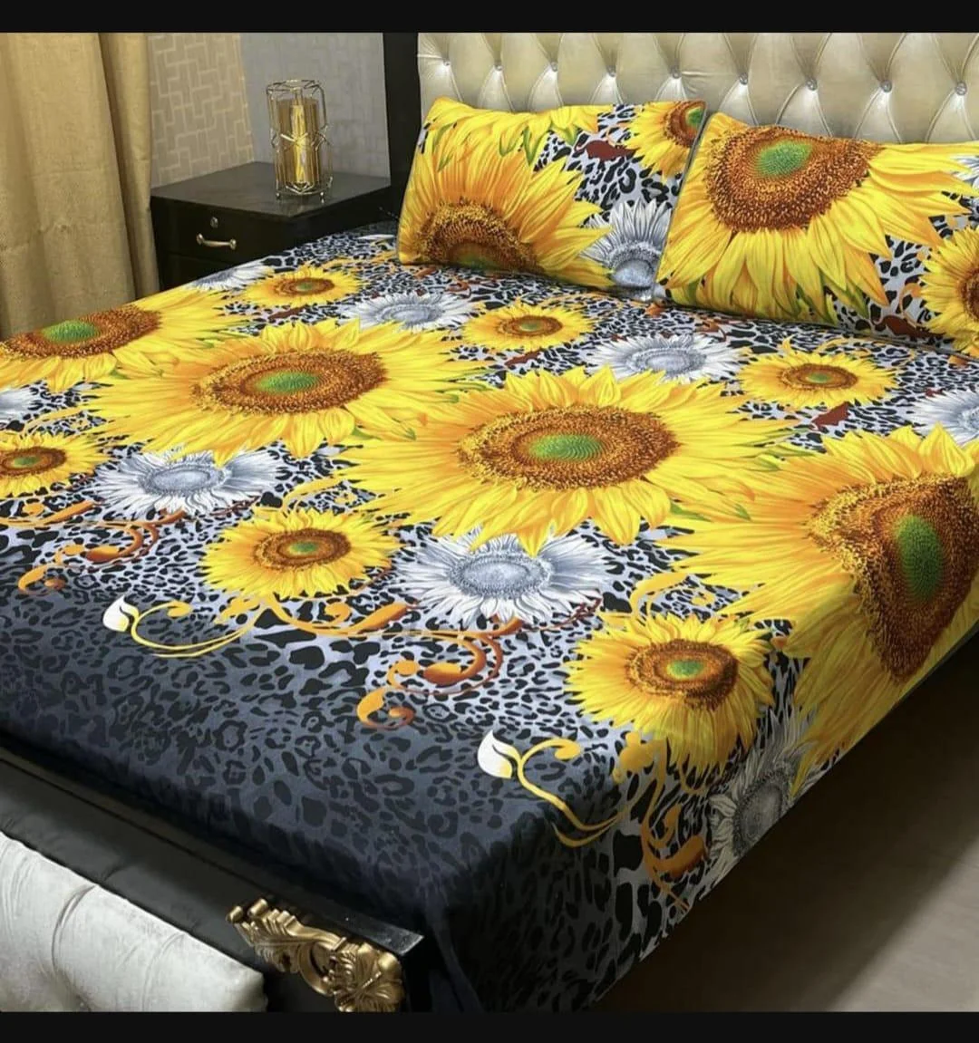 Double Bed Sheet Set Crystal Cotton Sunflower Print