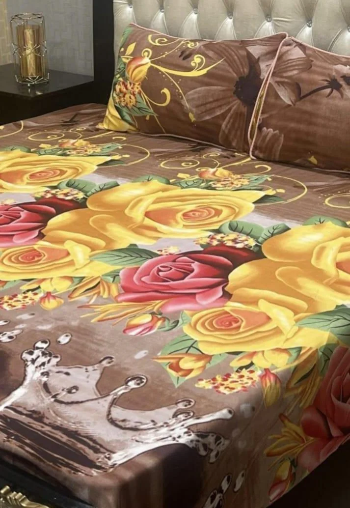 Double Bed Sheet Set Crystal Cotton Multicolor Printed 90x97