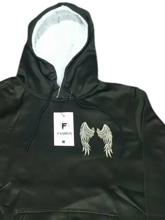 Men's Black Graphic Hoodie with Angel Wing Design