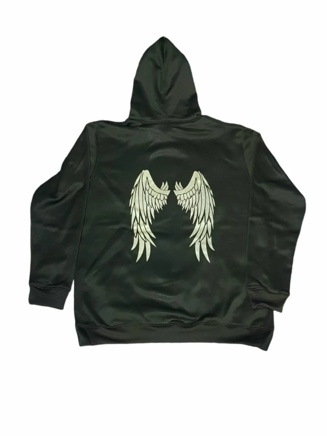 Men's Black Graphic Hoodie with Angel Wing Design