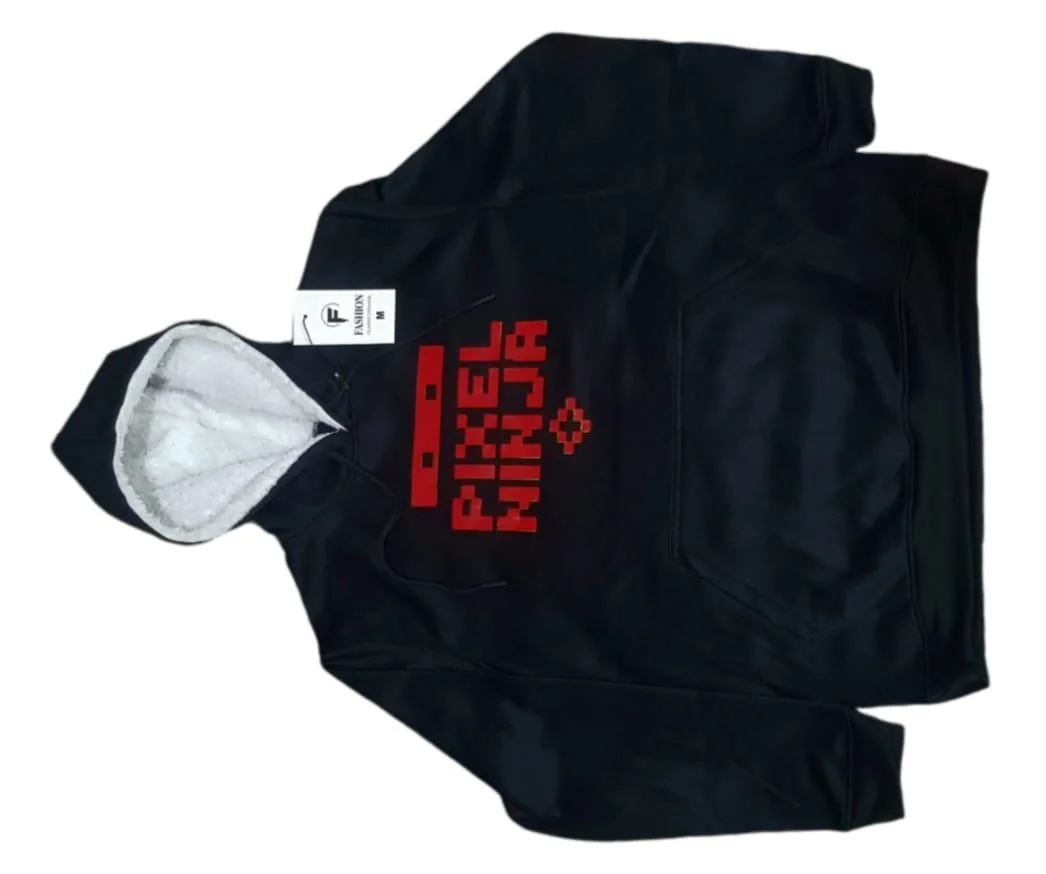 Men Black Pixel Ninja Hoodie Medium to XL Fleece Lined
