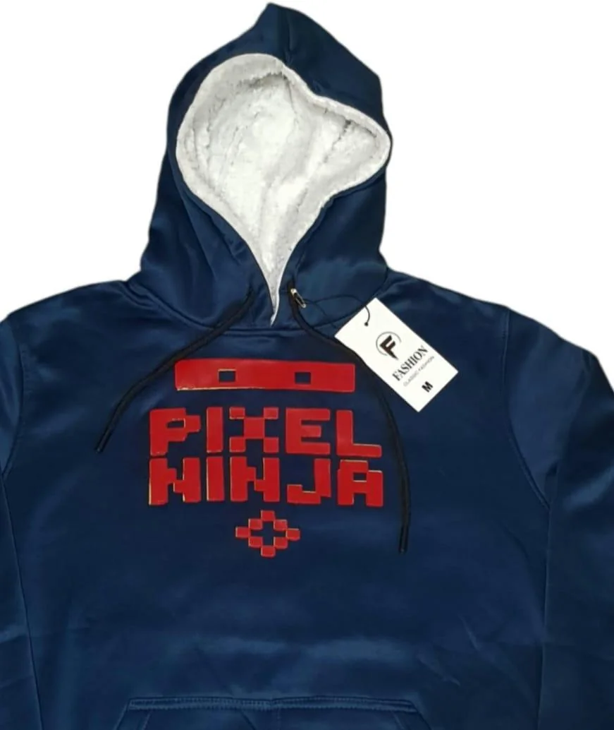 Men Blue Pixel Ninja Hoodie Fleece Lined Medium to XL