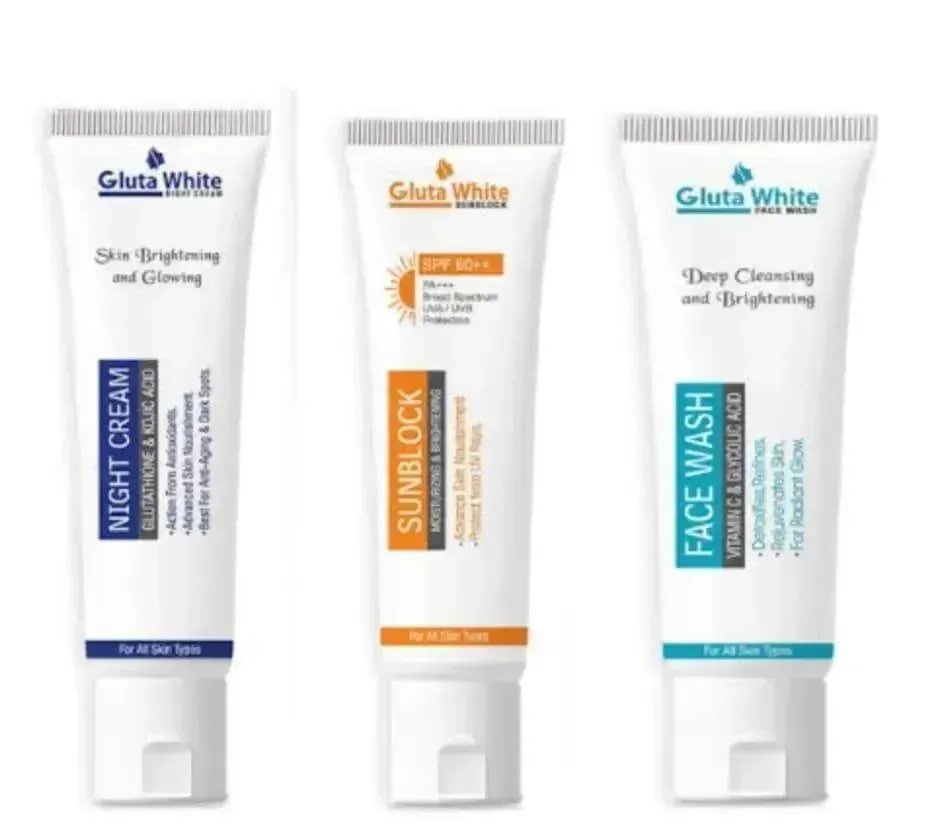 Glutathione Night Cream + Sunblock + Face Wash 3-in-1 Set