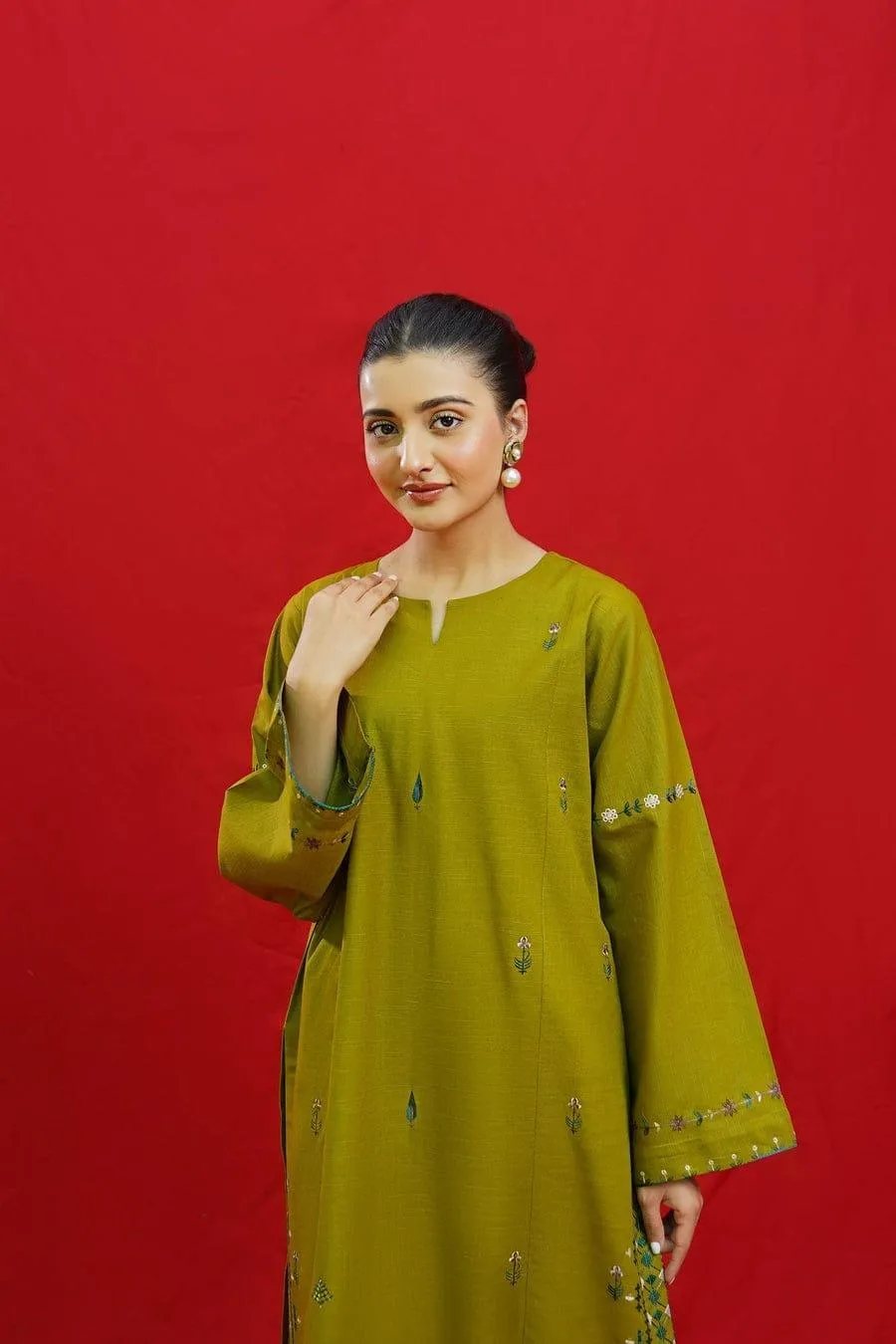 Green Embroidered 3-Piece Lawn Suit for Women