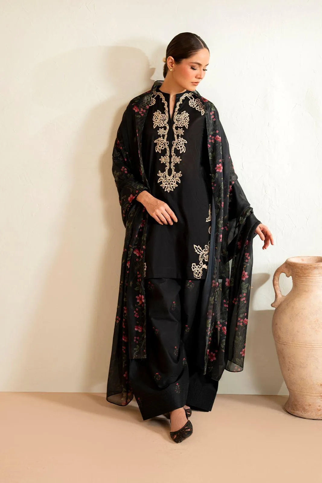 Black Embroidered 3-Piece Suit for Weddings Eid Festive