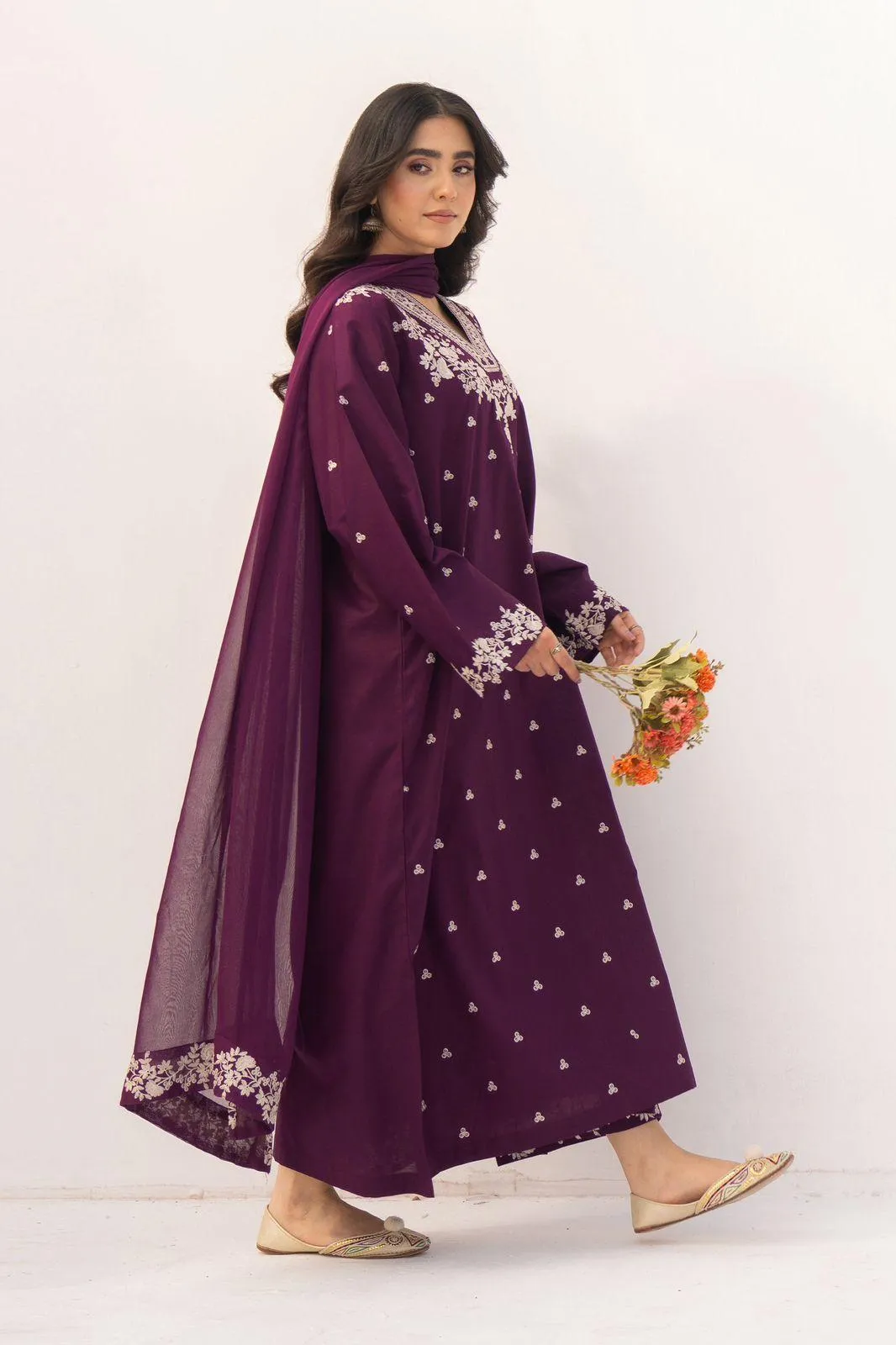 Purple Embroidered 3-Piece Lawn Suit for Women