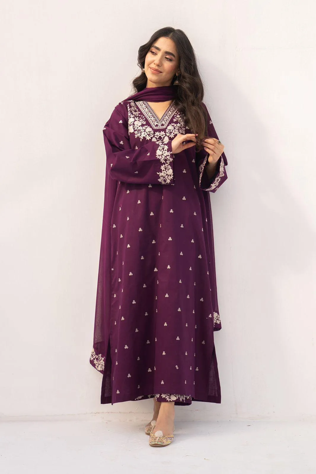 Purple Embroidered 3-Piece Lawn Suit for Women