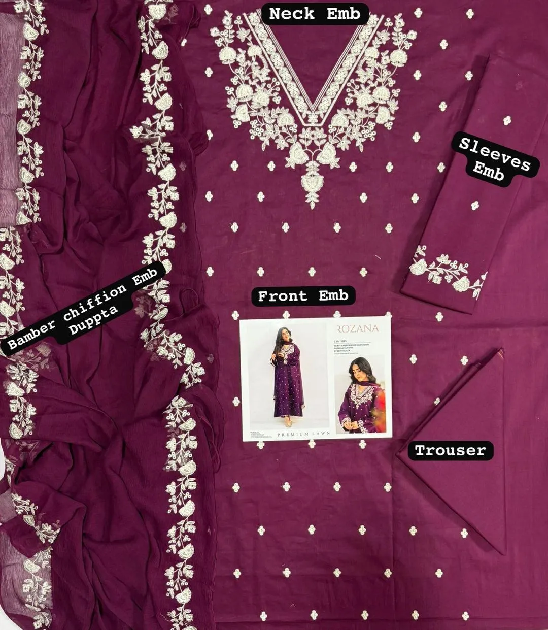 Purple Embroidered 3-Piece Lawn Suit for Women