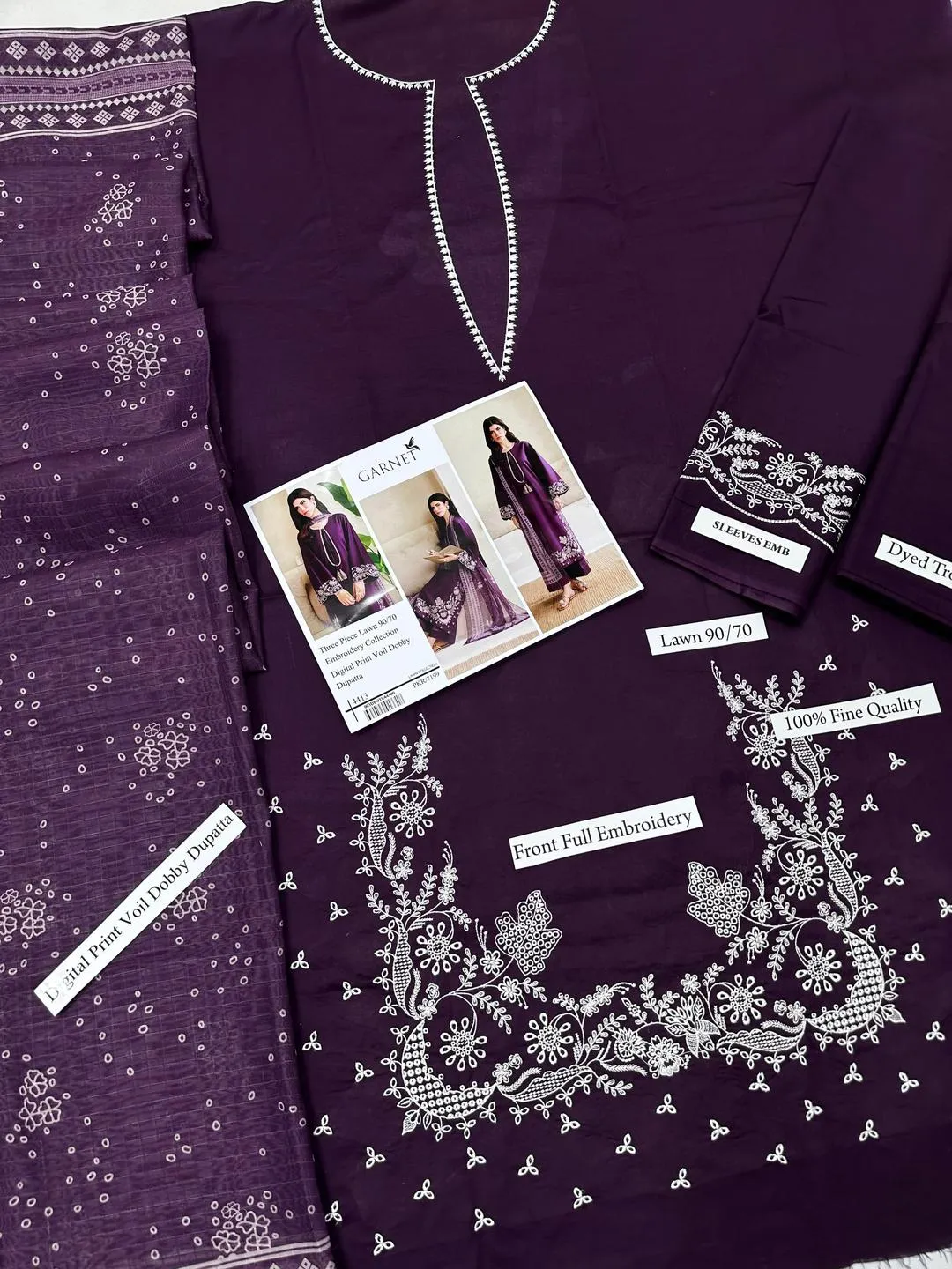 Garnet Lawn 9070 Embroidered Purple Dupatta Set