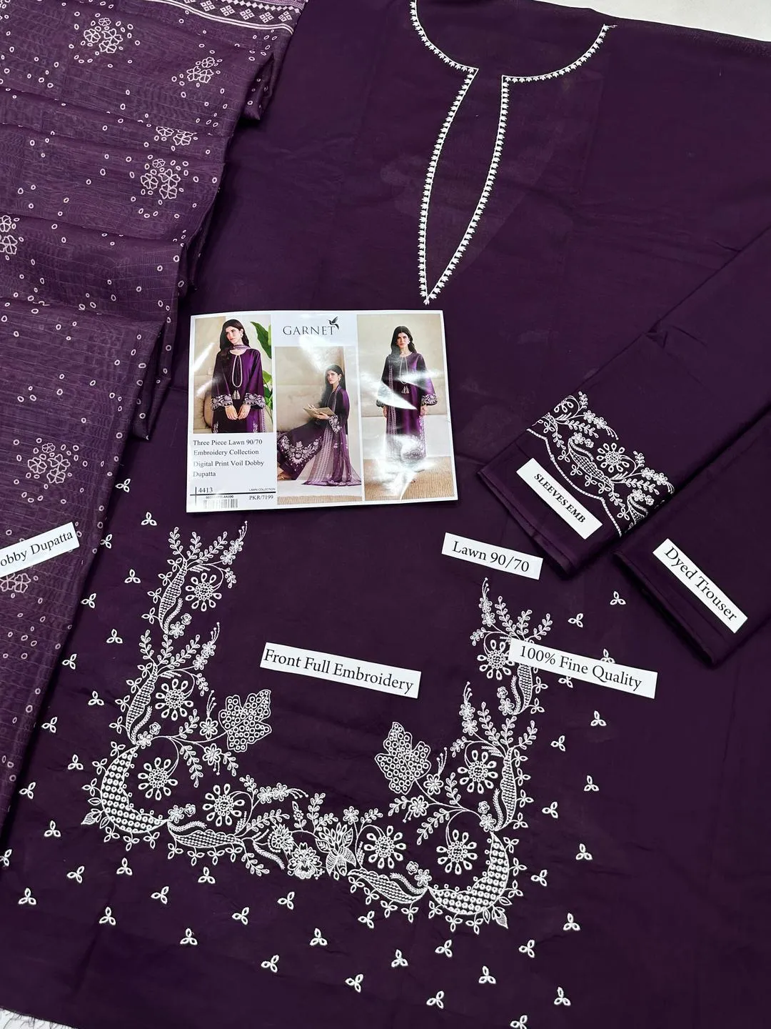 Garnet Lawn 9070 Embroidered Purple Dupatta Set