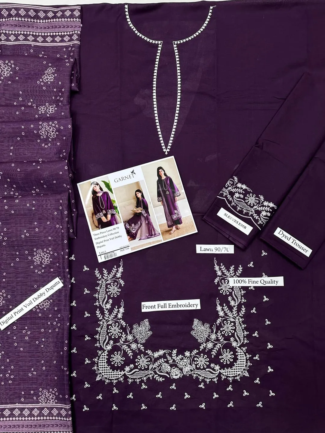 Garnet Lawn 9070 Embroidered Purple Dupatta Set