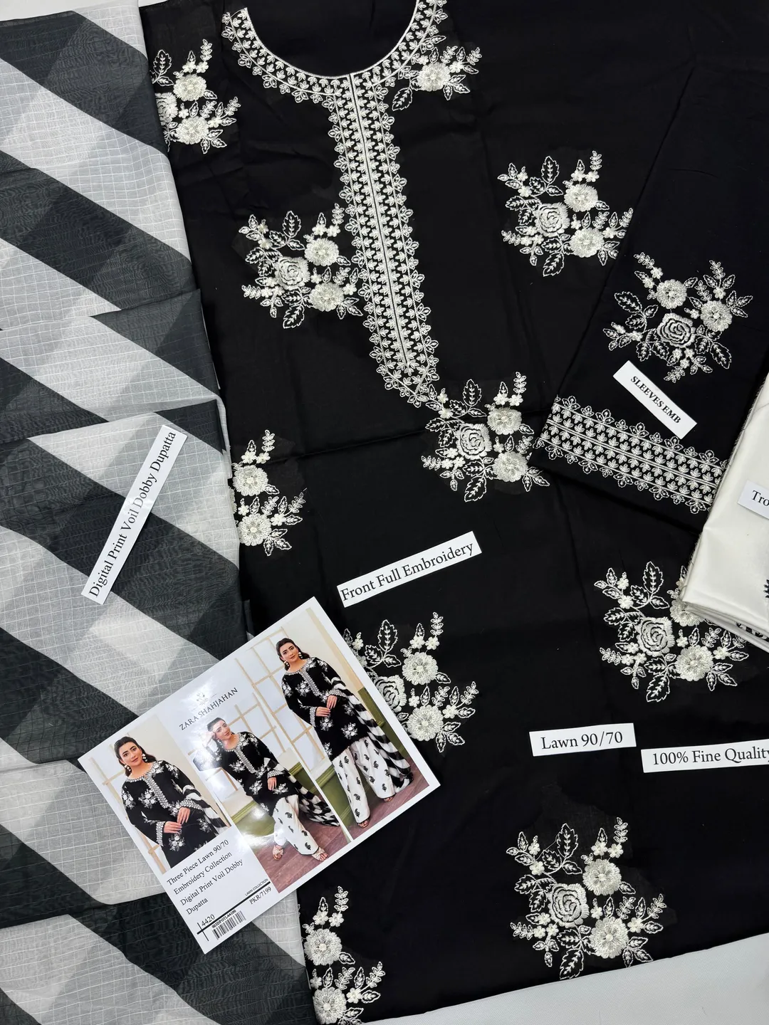 Zara Shahjan 3 Pcs Embroidered Lawn Suit Black