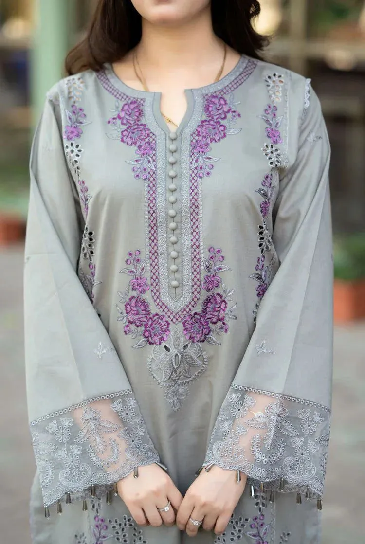 Grey Embroidered 3-Piece Women's Suit Set