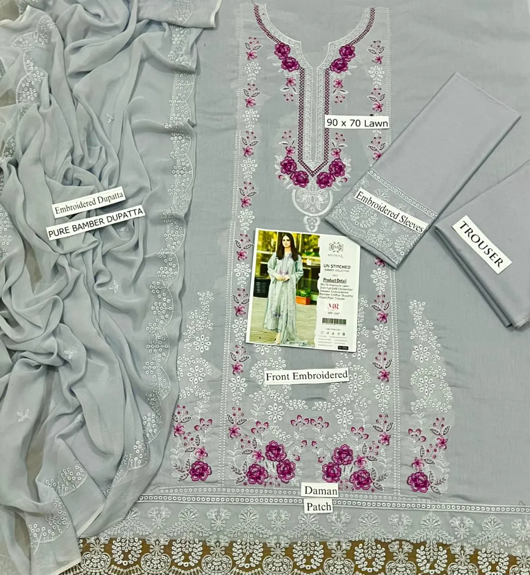 Grey Embroidered 3-Piece Women's Suit Set